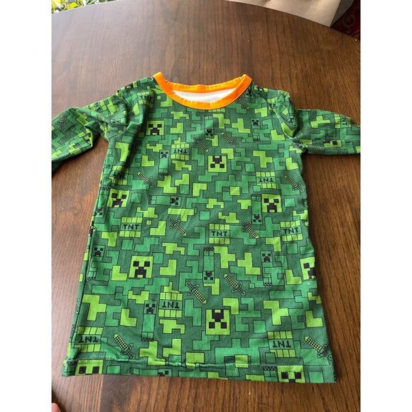 Minecraft Kids Pajama Set Creeper Design Long Sleeve & Pants Green Pixelated Pri - Picture 5 of 5